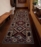 Tapis de couloir, cuisine, chambre 2x6 - Paillasson d'intérieur antidérapant à poils ras, motif tribal, style cabane rustique Western Bear