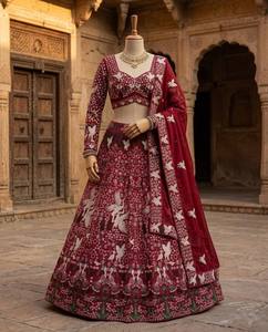 InCotton.M <b>Red</b> Embroidered Faux Georgette <b>Lehenga</b> Choli Floor-Length Traditional Indian Wedding Dress Women's Regular Fit - Product Image 6