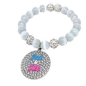 Bracelet extensible blanc perlé avec pendentif rond en cristal et accents en strass argentés, accessoire de mode pour femmes et jeunes filles - Product Image 3