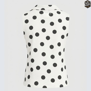 Camiseta sin mangas con cuello en V y estampado de lunares personalizada para mujer, informal, de verano, con logo frontal, de poliéster - Product Image 3