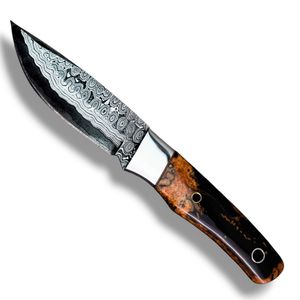 Cuchillos de caza decorativos de Damasco con hoja curva hecha a mano, mango de madera, empuñadura negra y pasadores de latón para equipo de camping al aire libre - Product Image 3