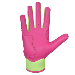 Guantes de Bateo de Béisbol de Cuero Rosa Vibrante Personalizados - Guantes de Bateo Transpirables de Alto Impacto con Ribete Verde Neón Antideslizante - Product Image 3