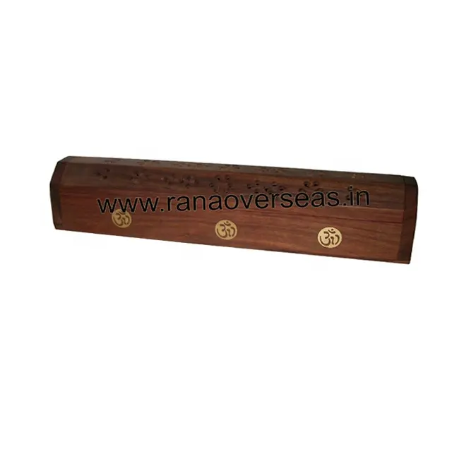 Handcrafted Wooden Coffin Style Incense Stick Burner Box And Cone Holder With Om Brass Inlay Burner Storage Coffin Box