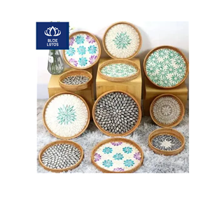Bandeja de ratán ecológica con incrustaciones de concha pura, la más vendida, segura y limpia, ideal para servir en fiestas y decorar cómodas. - Product Image 1