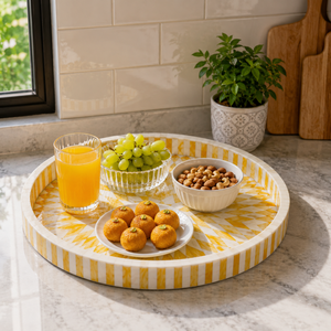 Luxury Mother of Pearl Round Serving <b>Tray</b> | Handmade Decorative Ottoman Arabic Coffee Tea <b>Tray</b> for Home Decor Ramadan Wedding - Product Image 4