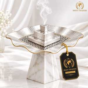 Brûleur à Bakhoor en marbre gris avec base conique, plateau rond en métal bronze, porte-encens arabe, support de censer de qualité supérieure - Product Image 5