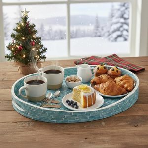 Bandeja ovalada de concha de capiz, bandeja decorativa para otomana, para sala de estar, mesa de café, desayuno en la cama, exhibición de velas (verde azulado) - Product Image 3