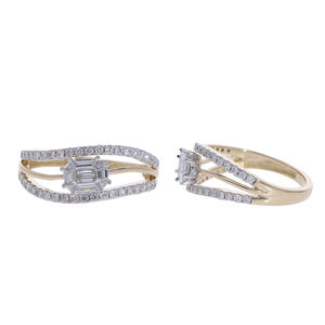 Anillo de Compromiso y Nupcial de Oro de 14K con Diamante CVD Cultivado en Laboratorio, Corte Esmeralda, Color F, VVS VS, con Pavé de Tallo Dividido y Baño de Rodio - Product Image 2