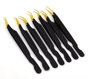 Ensemble de pinces à cils de précision Morje Surgical, manche noir, pointe dorée, acier inoxydable, 10 mm, prise fine pour extension de cils - Product Image 5