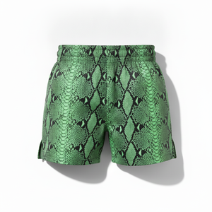 Shorts Premium Vert Imprimé Serpent Coupe Classique Extensible Polyester Tenue Arts Martiaux Taille Adulte - Product Image 1