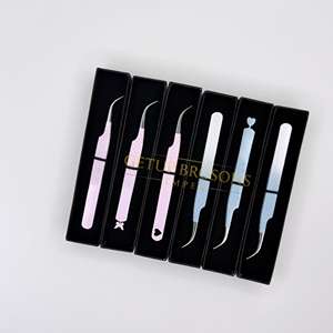 Pinzas para Pestañas GETUP BROSONS IMPEX con Recubrimiento de Polvo Azul Claro y Rosa, Diseños con Corte de Diamante, Acero Inoxidable Antimagnético - Product Image 5