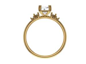 Bague de fiançailles en diamant de laboratoire taille émeraude avec diamants latéraux, minimaliste, élégante, trois pierres, plaqué or 18 carats, rhodiée, sertie à griffes - Product Image 5