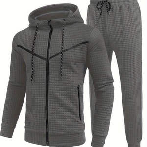 Conjunto Deportivo Urbano para Hombre, Chaqueta con Cremallera y Capucha Cuadrada Pequeña, Personalizable OEM, Pantalones de Talla Grande, 100% Algodón, Primavera-Otoño - Product Image 1