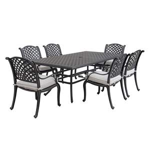 Elegante juego de comedor de aluminio de 7 piezas para tormenta de arena al aire libre con cojín para uso en el jardín - Product Image 1