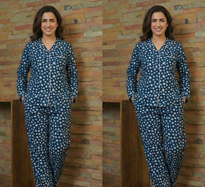 Ethnic Indigo Cotton Two Piece <b>Women</b> Sleep Clothing Artistic Handcrafted Lounge Apparel Supplier India - Product Image 6