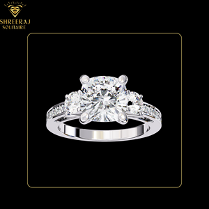 Bague de fiançailles et de mariage solitaire à trois pierres en or massif 14 carats, couleur E, clarté VVS2, certifiée IGI, vente en gros - Product Image 3