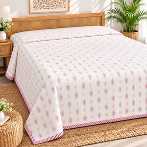Acogedora Manta de Algodón Ligero Dohar con Ribete Rosa, Tejido Suave y Transpirable para un Dormitorio y Hogar Confortables - Product Image 3