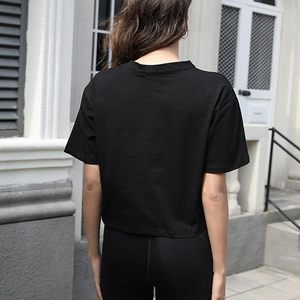 T-shirt court de sport pour femme 100 % coton, épaules tombantes, manches mi-longues, coupe oversize, pour yoga et course à pied - Product Image 5