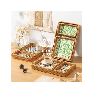 Plateau en rotin de qualité supérieure, matériau écologique pour le service des aliments et la présentation sur table, finition soignée, tissage robuste et transport pratique - Product Image 1