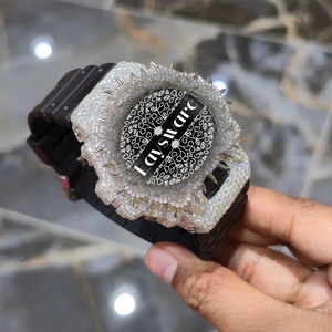 Montre de luxe à quartz avec lunette à motif épine, entièrement sertie de diamants Moissanite VVS, en acier inoxydable, bracelet en caoutchouc, style Hip Hop - Product Image 5