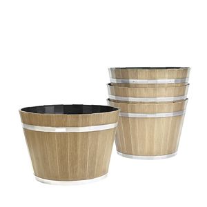 Vasi per Piante a Forma di Botte di Whisky da 30 cm, Set da 4, Grandi Vasi Decorativi in Plastica PP con Fori di Drenaggio per Balcone - Product Image 6