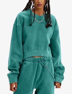 Sudadera de Mujer, Cuello Redondo, Color Azul Sólido, Talla Grande, Tejida, para Invierno, 100% Algodón, Secado Rápido, Informal - Product Image 1