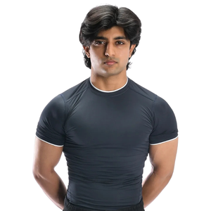 Men’s Athletic Compression Navy/<b>White</b> Shirt Breathable Quick Dry Stretch Short Sleeve Workout Gym Training Sports Top - Product Image 1