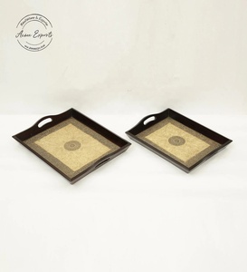 Acme Exports Wooden Serving Tray With Geometric Pattern And Handle For Home Decor Use - Product Image 1