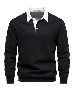 Polo à manches longues pour homme, col contrasté, tricoté, décontracté, pull de golf, logo personnalisé - Product Image 3