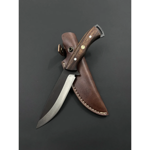 Cuchillo de caza de hoja fija Black Smith 1987 DIY, acero con alto contenido de carbono, para acampar al aire libre, supervivencia, bushcraft, mango de madera, funda de cuero - Product Image 5