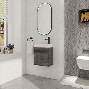 Mobile bagno sospeso da 18 pollici con lavabo in resina bianca e anta con chiusura ammortizzata - Product Image 3