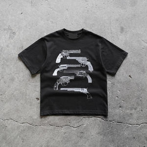 เสื้อยืดผู้ชายไซส์ใหญ่ ผ้าฝ้ายสไตล์สตรีทเรโทร ล้างสีแล้ว พิมพ์ลาย DTG แบบกำหนดเอง ผ้าฝ้ายหนา ประดับด้วยคริสตัลและงานปัก - Product Image 6