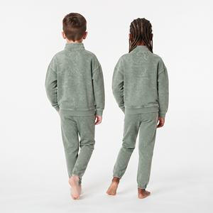 Conjunto Deportivo Unisex de Dos Piezas, Lavado Ácido, Cierre de Cremallera, Color Verde Salvia Sólido, Largo Completo, Alta Calidad, Venta al Por Mayor - Product Image 3