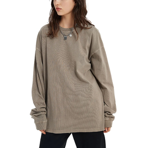 Premium Plain Cotton Acid Wash Boxy Design Mock Neck <b>T</b> Shirt Raglan Long Sleeve Men Casual Tee Custom Logo Wholesale Private - Product Image 3