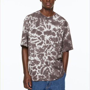 Camiseta de Manga Corta para Hombre, Talla Grande, Tie-Dye, Cuello Redondo, Informal, Tejida, Corte Regular, Estampada, Marrón y Blanco - Product Image 6