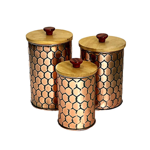Modern Kitchen Honey Comb Embossed Iron Storage Box Flip Top Lid-Eco-Friendly Handcrafted Tea Coffee Sugar Container Presents - Product Image 5