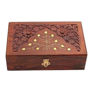 Handcrafted Walnut Wood Jewelry Box with Brass Marquetry Inlay - Wholesale - Product Image 2
