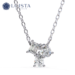 LOISTA Women's White Gold Diamond Pendant Necklace Emerald Cut Round Brilliant GIA Certified Classic Style - Product Image 1