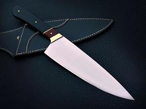 Cuchillo de Cocina Damasco Moderno Hecho a Mano con Mango de Micarta Negra y Funda de Cuero, Cuchillo de Cocina Moderno Personalizado de Acero Afilado - Product Image 6