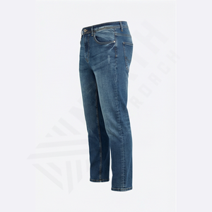 Jeans coupe droite personnalisés pour hommes 2026, denim délavé bleu moyen, pantalon en denim, prix de gros, coupe classique, 5 poches, pour hommes - Product Image 3