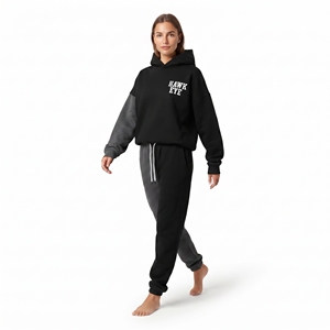Conjunto Deportivo de Dos Tonos para Mujer, Personalizado al por Mayor, de Alta Calidad, en Felpa de Algodón, con Sudadera Holgada de Manga Larga y Hombros Caídos, y Pantalones Deportivos - Product Image 3