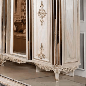 High End Classic Mahogany Wood Wardrobe Ivory <b>Mirror</b> <b>Panel</b> Gold Detail Closet Luxury Bedroom Furniture Customized OEM - Product Image 4