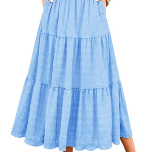Women Summer <b>Maxi</b> <b>Skirt</b> Elegant Tiered Layered A Line Flowy Long <b>Skirt</b> <b>with</b> <b>Pockets</b> Bulk Supplier - Product Image 1