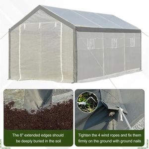 เรือนกระจกขนาดใหญ่ 20 ลิตร x 10 ฟุต x 9 ฟุต พร้อมหน้าต่างปิดได้ 8 บาน ประตูม้วนเก็บได้ ผ้าคลุม PE สำหรับใช้งานในสวน - Product Image 5