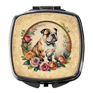 Miroir de maquillage de poche compact pour femmes filles bouledogue anglais fleurs miroir de maquillage de poche décoratif de voyage grand cadeau - Product Image 1