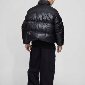 Veste d'hiver décontractée pour homme, noire, en duvet matelassé, col montant, fermeture éclair, coupe-vent, épaisse et isolante - Product Image 5