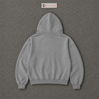 Sweat à capuche gris entièrement zippé pour homme, coupe oversize premium, style streetwear, motif à petits pois noirs, en polaire, décontracté, mode hiver automne
