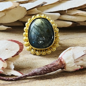 New Arrival Boho Brass Labradorite <b>Ring</b> Flower Design 18k Gold Plated <b>Ring</b> <b>Chunky</b> Statement Cock Tail Wholesale <b>Ring</b> For Women - Product Image 1