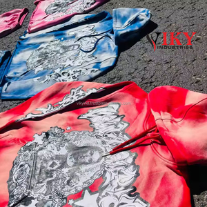 Ensemble de Survêtement pour Hommes : Hoodies et Pantalons de Survêtement Évasés Imprimés, Effet Usé, en Coton, Lavage Acide Estompé par le Soleil d'Hiver - Product Image 3