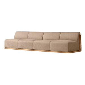 Modern Contemporary Outdoor Sofa Solid Teak Wood Frame Woven Motif <b>Backrest</b> Minimalist Resort Lounge Couch Patio Furniture - Product Image 2
